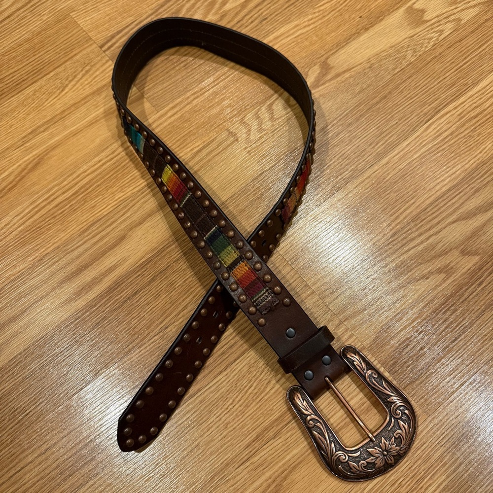 Ariat Brown Leather Copperโ Stud Belt with Multicolor Accents Sz M